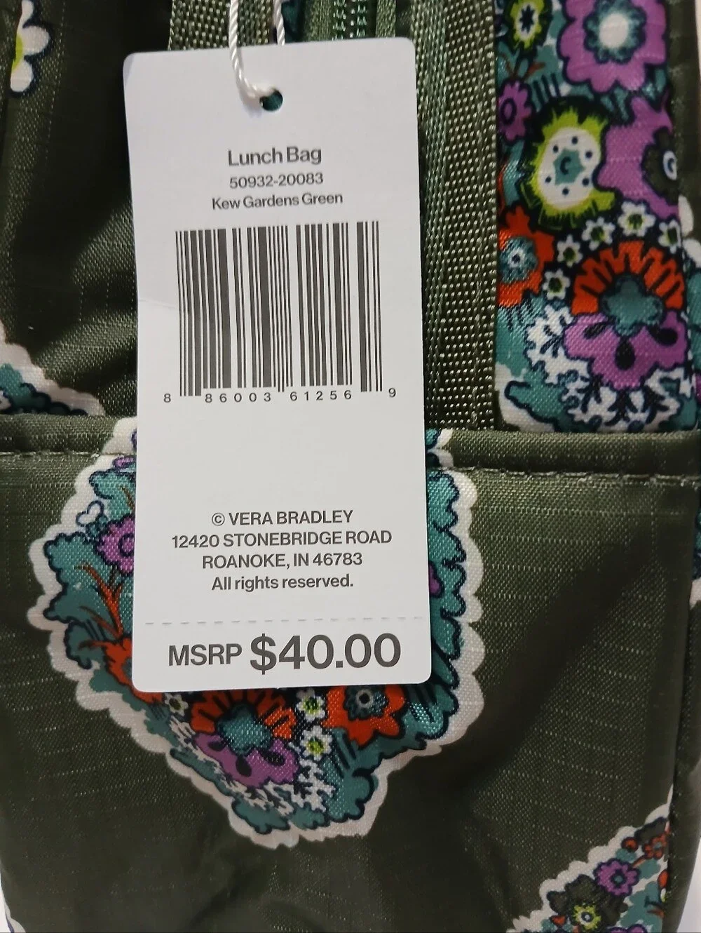 Vera Bradley lunch bag Kew Gardens Green Ripstop